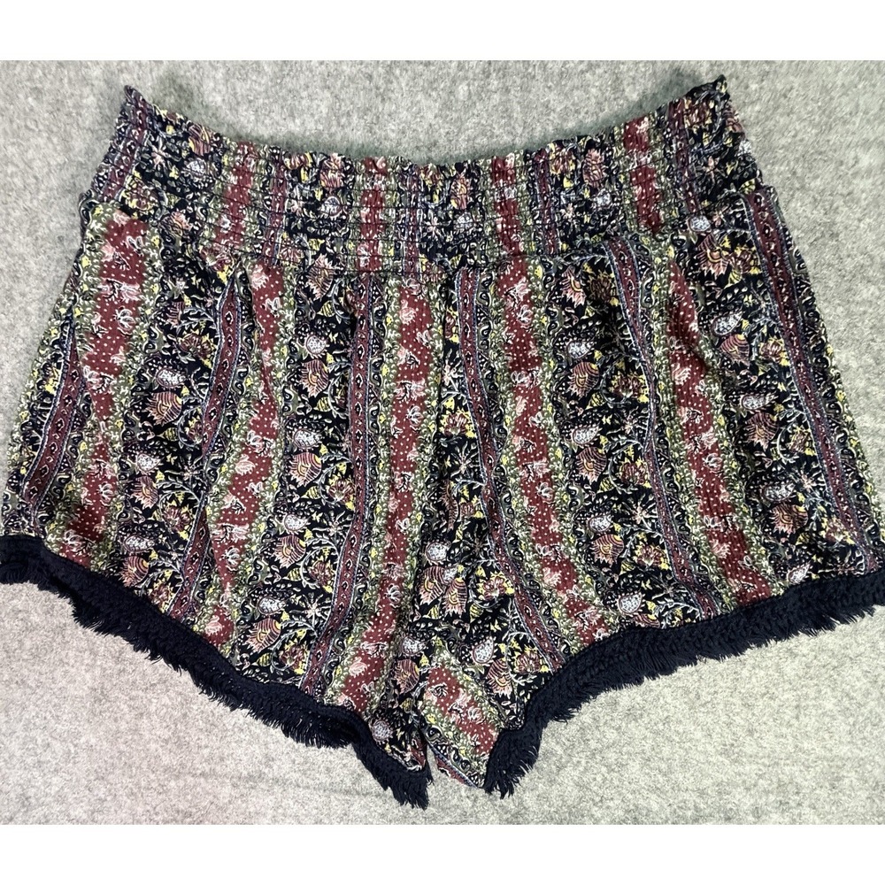 Boho Pattern Smocked Waist Tassel Drawstring Shorts Women XL Coachella Festival - Picture 3 of 7